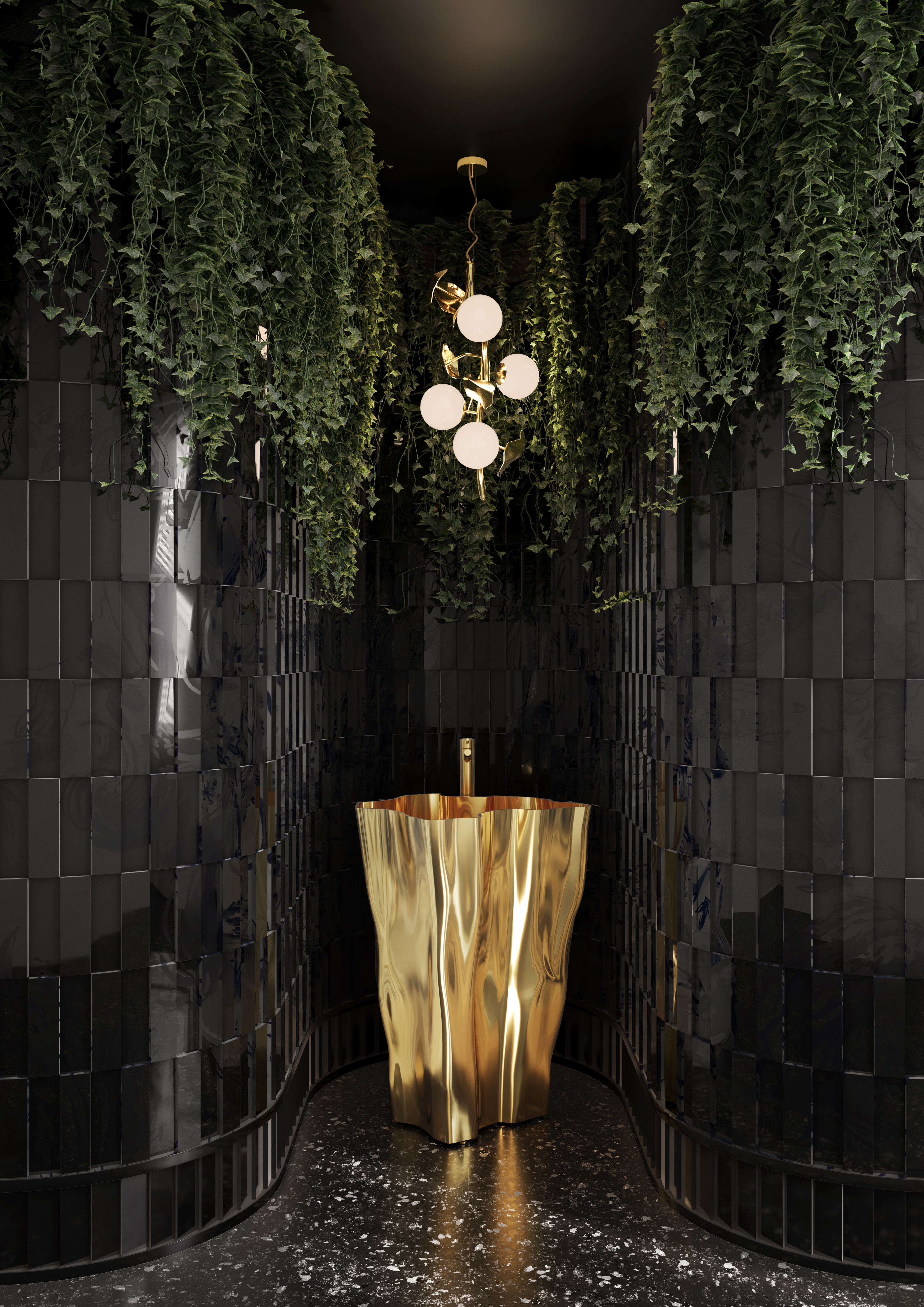 Luxury Bathroom Oasis With A Blend Of Dramatic And Natural Elements ...
